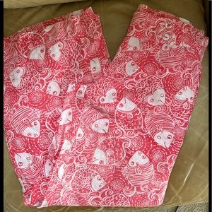 VGUC Lilly Pulitzer Gia linen beach pant Pink Coral on the Hook Small